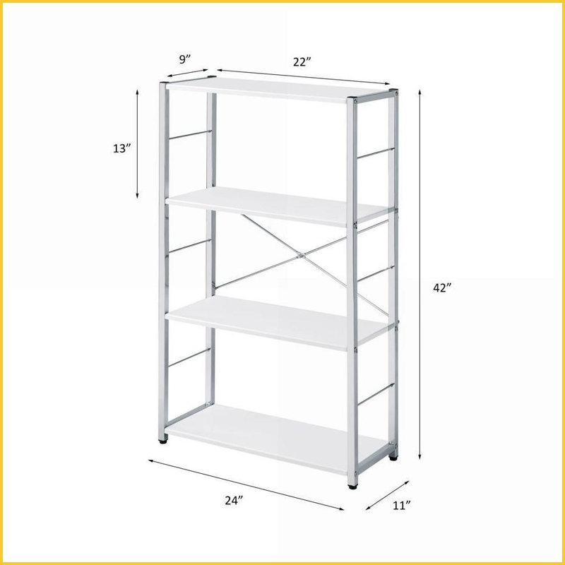 Bookshelf Tennos Modern 4-Tier White &amp; Chrome Finish | White | Metal
