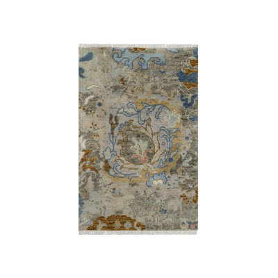 Tapis cassé 2 pi x 3 pi 1 po blanc, motif cassé avec motif Oushak, sans bordure, 100% laine, noué à la main, tapis, échantillon, tapis oriental