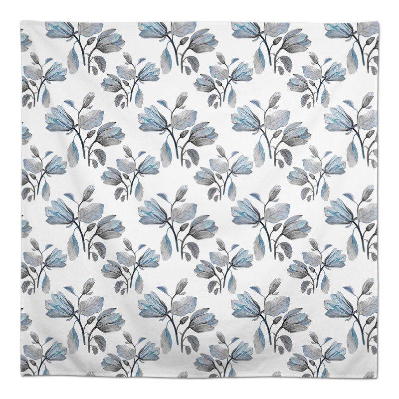 Watercolor Floral Blossoms Gray 2 Tablecloth, Blue