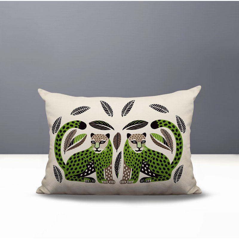 Coussin lombaire réversible Ayra Leopard, Rectangle H 14 po x l 20 po, Chartreuse