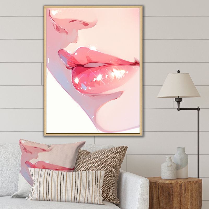 «Pink Pastel Pout Lips» sur toile, H 40 po x l 30 po x P 1,5 po, Cadre naturel flottant