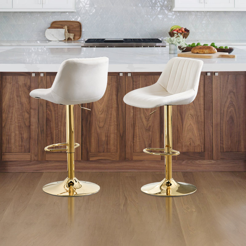  Swivel Adjustable Height Bar Stools with Backs Set of 2, Cream Seat/ Gold Frame, 2