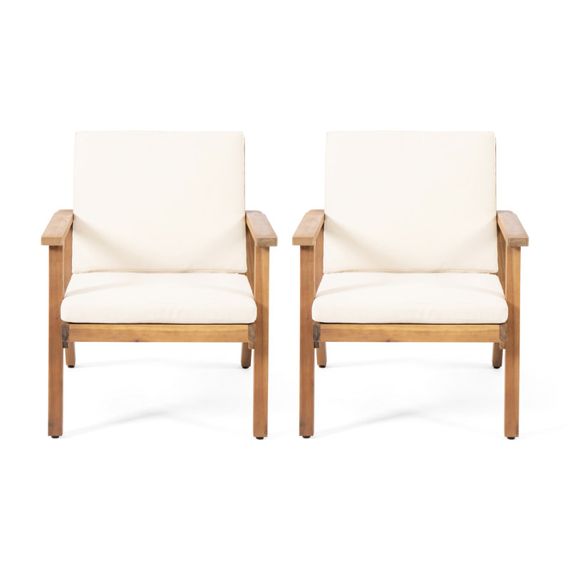 De 2 fauteuils club d'extérieur en bois avec coussins - aspect épuré, eau, conception à lattes ouvertes, l 25,52 x P 30,93, H 29,11, structure lourde beige, assise, capacité de 300 lb,