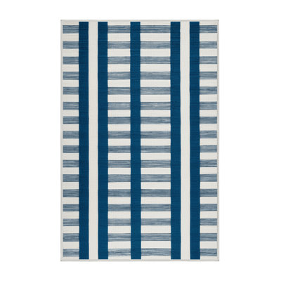 Machine Washable Horizontal Stripes White Area Rug