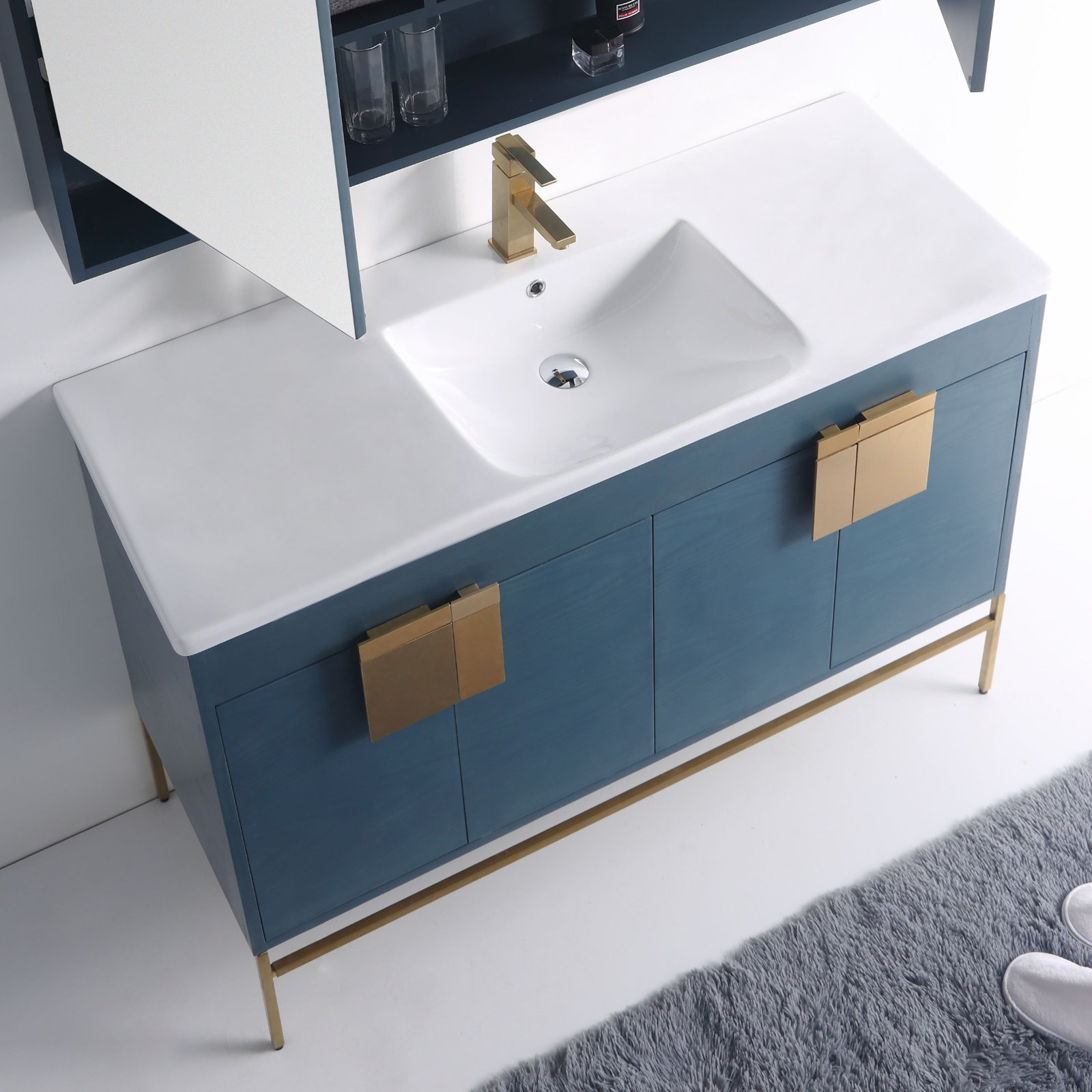 Maisie 48'' Single Bathroom Vanity, Blue, Satin Brass