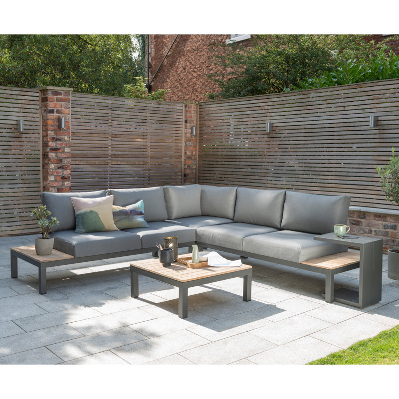 Elba Teak 5 - Person Patio Conversation Set with Cushions, Natte Charcoal