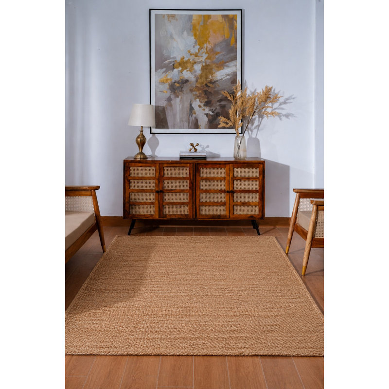 Heller Hand Woven Jute Eco-Friendly Solid Area Rugs - Light Brown Color, Solid Pattern, High Pile, Natural Fiber, Outdoor Indoor