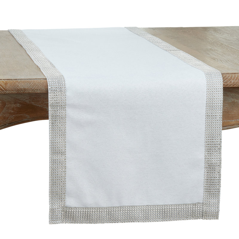Théo Modern Block Stripe Table Runner, 90" Runner, White