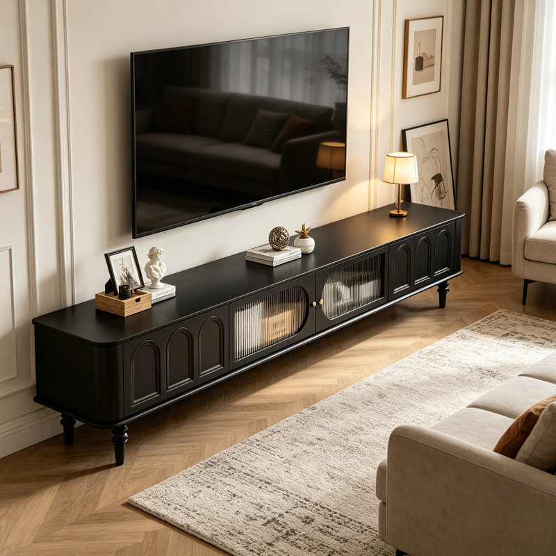 Console télé de style rétro avec rangement, H 18,11 po x L 78,74 po x l 15,74 po, Noir