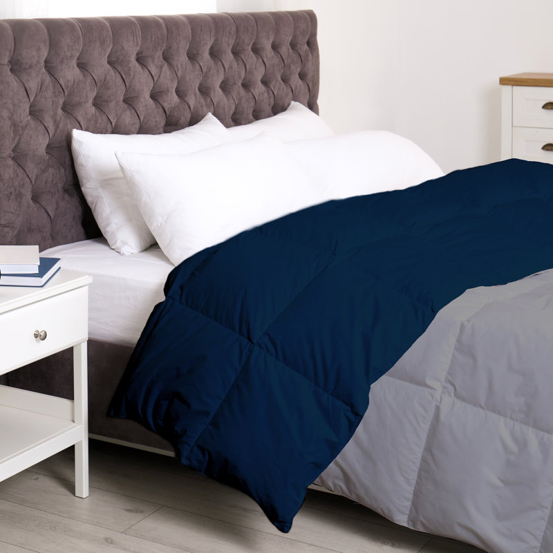 All Season Reversible Bamboo Comforter Down with Alternative Filling, Full, Navy/Light Gray
