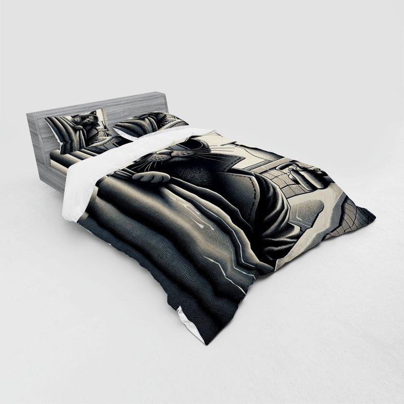 Ensemble de literie pour chat Ambesonne et sépia gris pâle foncé, Housse de couette très grand lit californien + 3