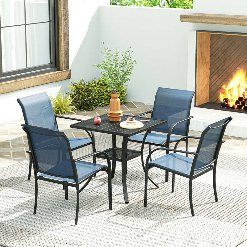 Brith 4 - Person Patio Dining Set with Square Table, Black/Black