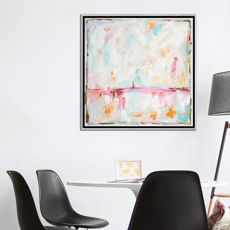 «Cotton Candy Cloud» par L. Hewitt - peinture sur toile tendue, H 12 po x l 12 po, Toile avec cadre flottant, Argent argent