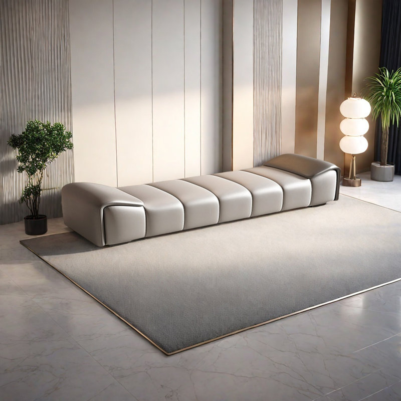 Reshunda Leather Match Upholstered Bench, 20.47" H x 70.86" W x 19.68" D, Light Gray/Dark Gray