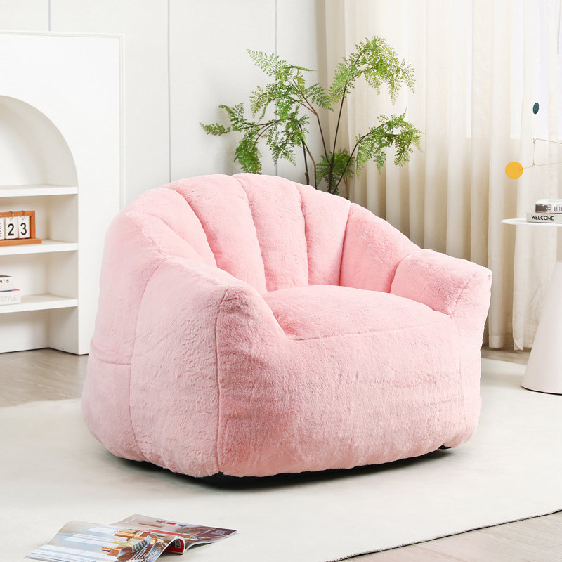 Chaise d'appoint avec accoudoirs et coussin moelleux, Fausse fourrure rose
