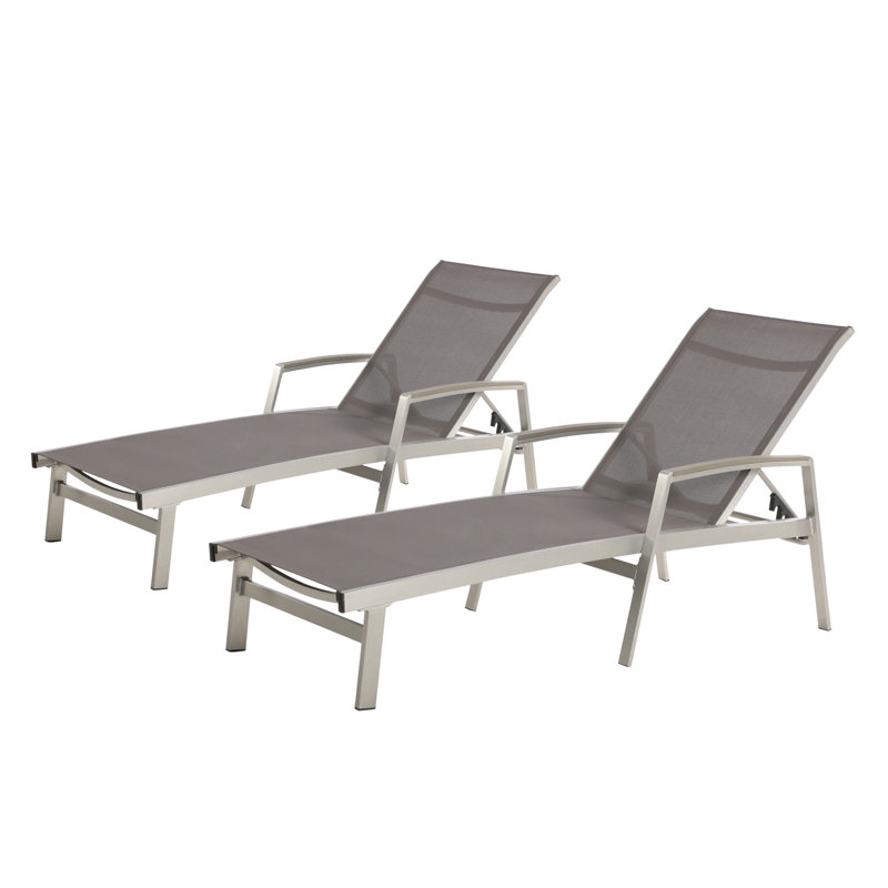 Stylish And Functional Outdoor Chaise Lounges With Aluminum Frame Ventilating Mesh Seating, Adjustable For Patio, Grey, 79.01 W X 27.62 D 21.08 H, Of Two Lightweight Lounge Air - Circulating Seating
