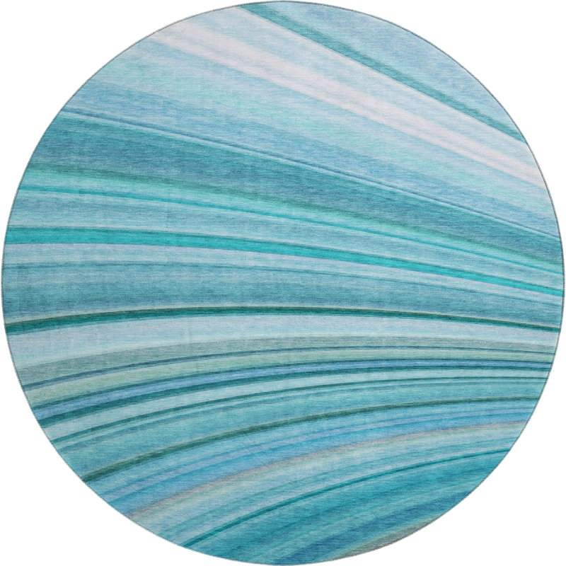 Premium Machine Washable Cerrito AMF585 Teal Rug, Round 8'