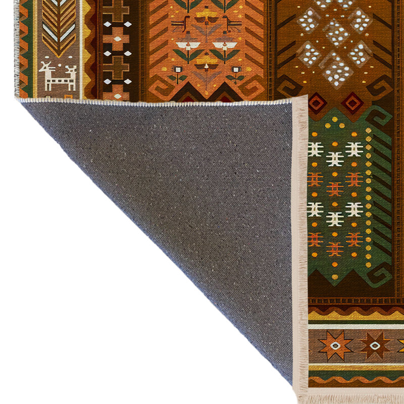 Tapis décoratif rétro multicolore à motifs foncés, Rectangle 3 pi 11,24 po x 5 pi 10,87 po