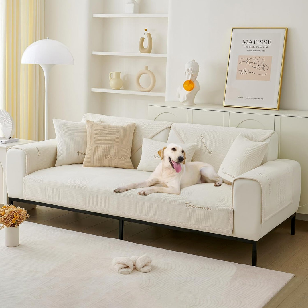 Sofa Slipcovers 2/3/4 Seater Non Slip Sofa Cover Milky Velvet Off White, 90 x 160cm 1PCS