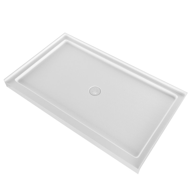 Bac à douche, base de douche à seuil simple de L 60 po x l 36 po, base de douche rectangulaire en acrylique et PVC blanche, bases de bac de douche antidérapantes avec bonde et couvercle pour salle de bain, bonde centrale