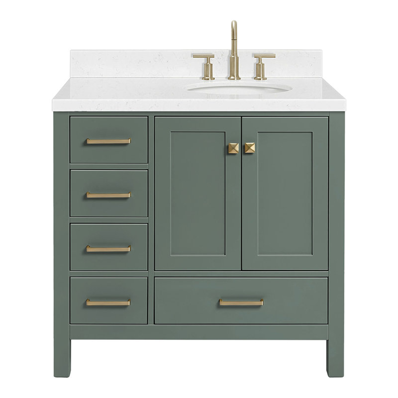 Ensemble de meuble-lavabo simple 36,25 po avec plateau en quartz Amariani, Vert rétro