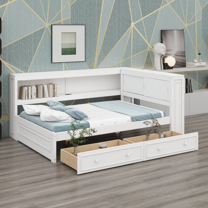 Multifunctional Daybed with Integrated Storage Shelves, Built-in USB Charging Ports, LED Lighting, and Convenience Drawers