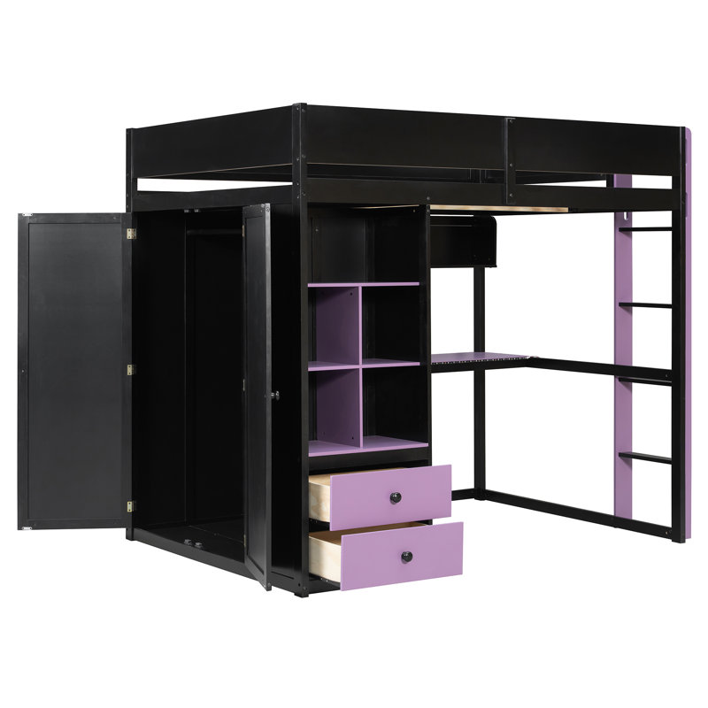 Lits doubles multifonctionnels avec rangement, style loft moderne en bois MDF pour la maison, Noir 2