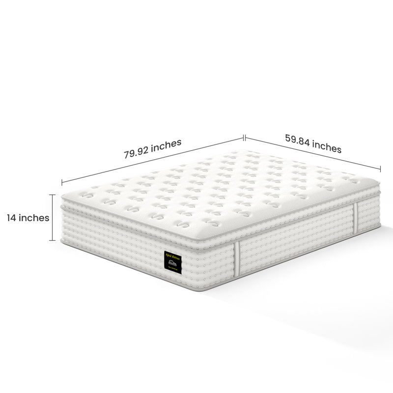  14 Inch Queen Hybrid Mattress, Memory Foam and Pocket Spring Bed for Pressure Relief, Fiberglass Free, White, 14", Queen