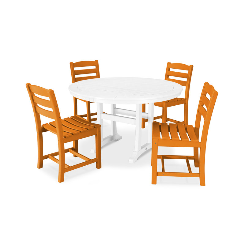 POLYWOOD La Casa Café 5-Piece Side Chair Dining Set, Tangerine/White