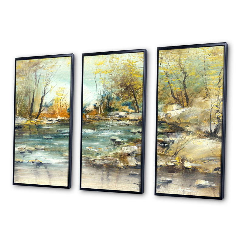 Rocky Creek - ensemble de 3 toiles encadrées, Noir, H 28 po x l 36 po x P 1 po