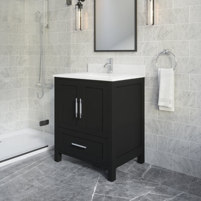 Banff Espresso 30" W x 22" D Single Sink Bathroom Vanity with Engineered Stone Top, Drawer Organizer & Ceramic Undermount Sink, Pre-Assembled 