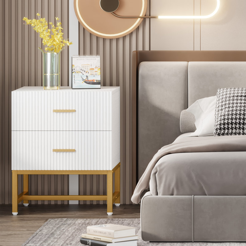 Heddo 19.7'' W Metal Nightstand, White/Gold
