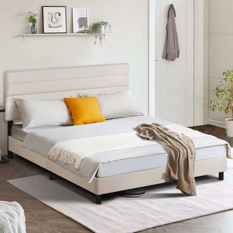 Yeudiel Upholstered Platform Bed, Beige, King