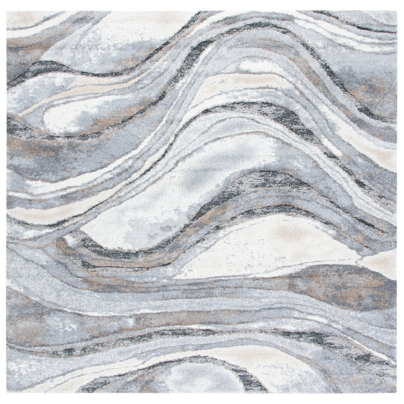 Makenna Abstract Gray/Beige/Brown Area Rug, Square 3'