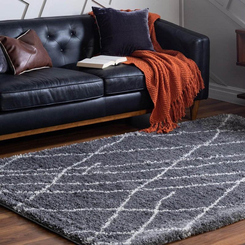 Tapis géométrique gris, Rectangulaire 8 pi x 10 pi