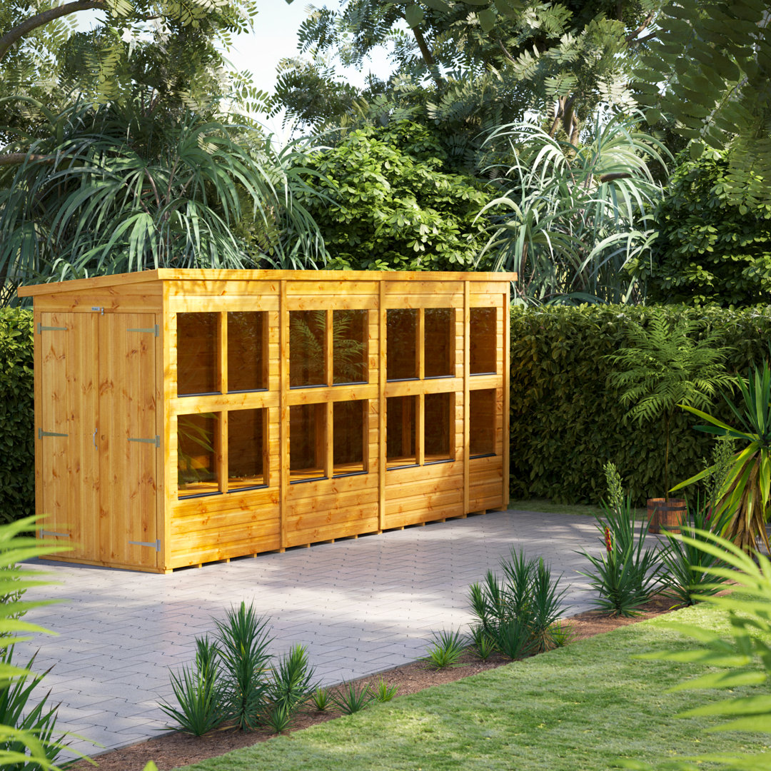 Powersheds 14 x 4ft Timber Tongue & Groove Pent Potting Shed, Double Doors