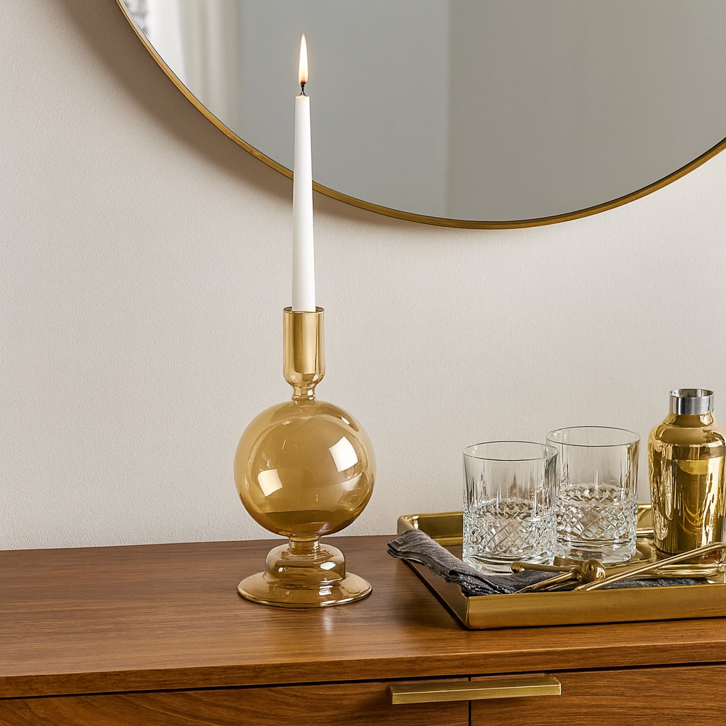 Rupani Glass Candlestick Holder, Gold