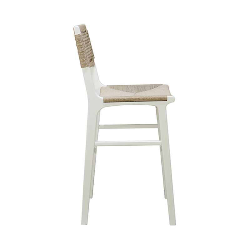 Carson Woven Back Bar Stool with Rush Seat, White Lacquer