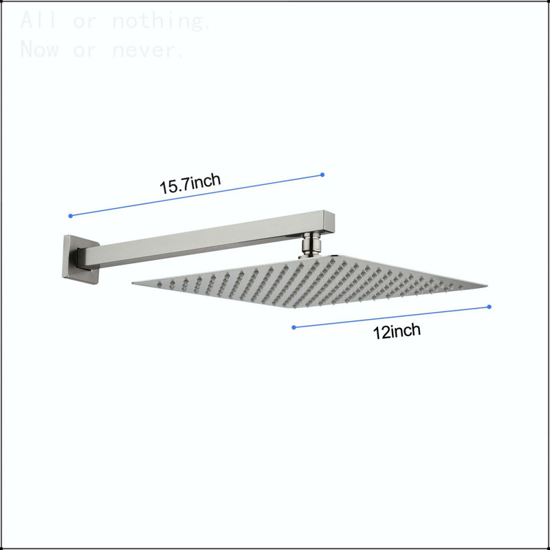 12 inch Wall Mount Rainfall Square Shower Head, Brushed Nickel