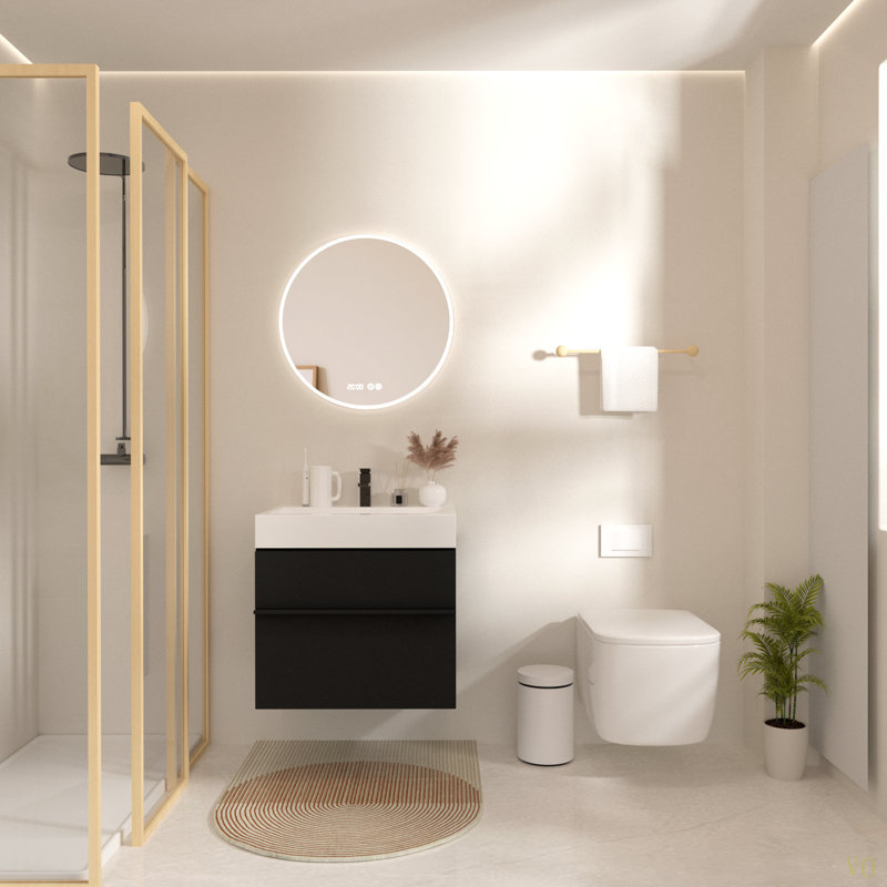Meuble-lavabo mural 24 po avec lavabo en acrylique intégré, 2 tiroirs à fermeture en douceur, armoire flottante pré-assemblée et moderne