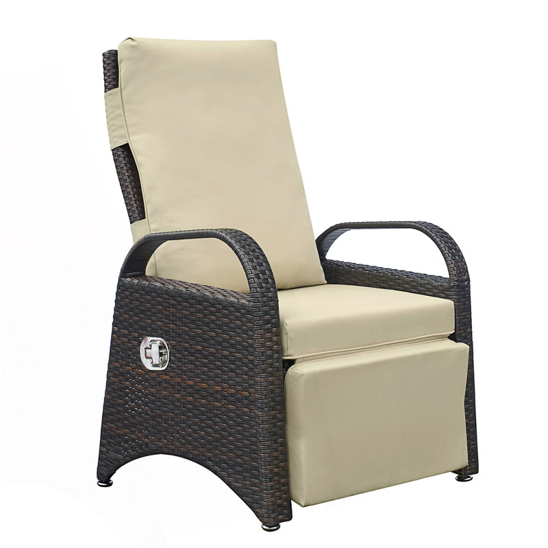 Fauteuil inclinable d'extérieur, fauteuil inclinable réglable et coussin souple amovible, Kaki