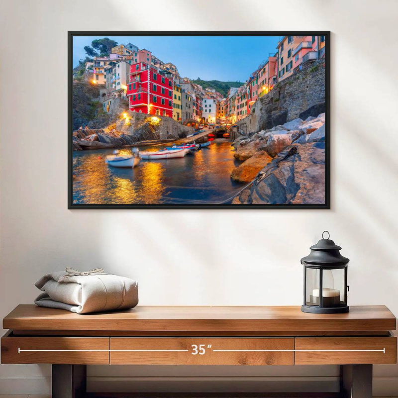 Village de pêche de Riomaggiera, 25 po x 17 po, Cadre flottant noir