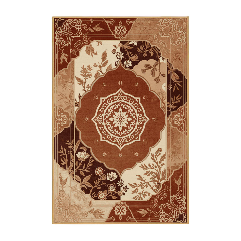 Tapis oriental traditionnel lavable à la machine en brun clair Osiyo, 2 pi x 3 pi