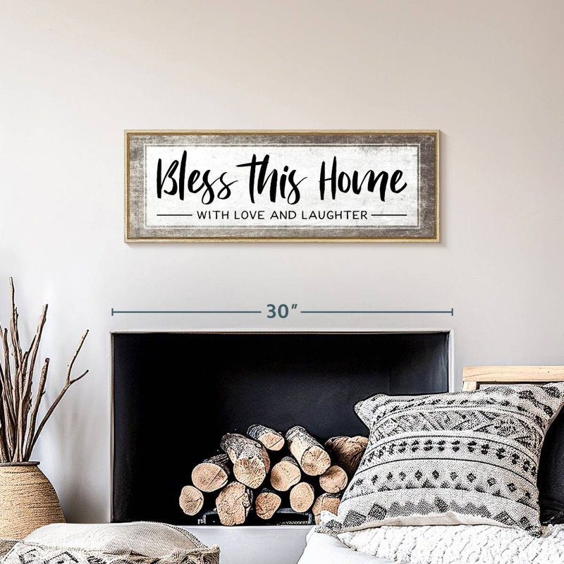 Plaque murale «Bless This Home», Cadre flottant en bois naturel, 28 po x 10 po
