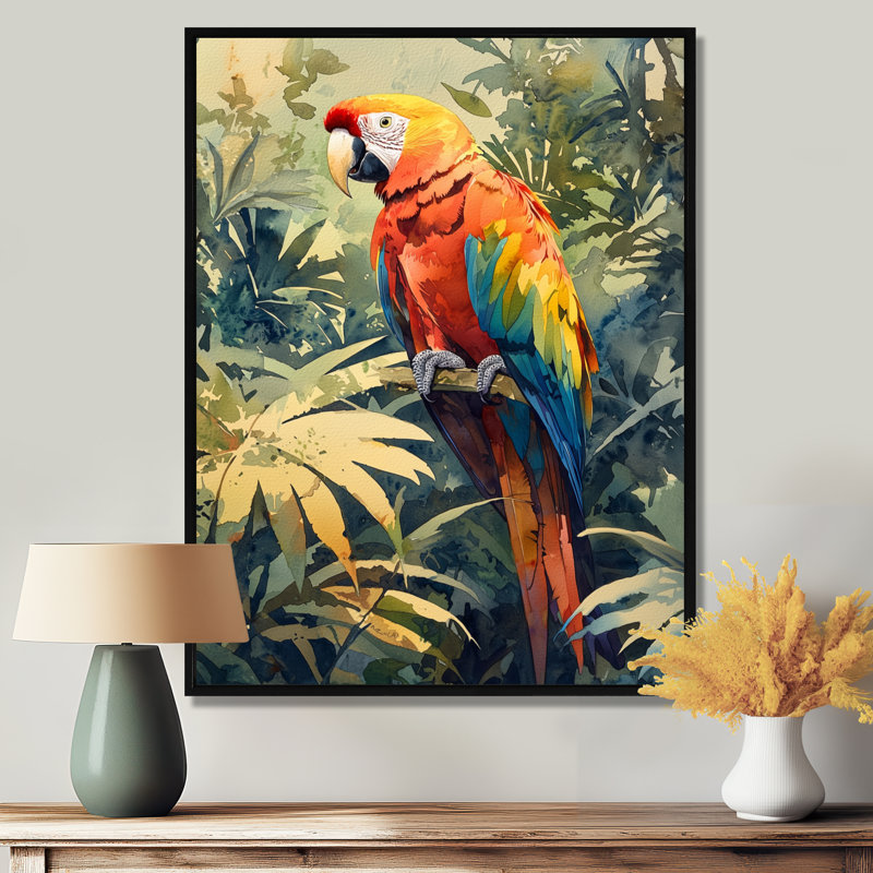 Impression sur toile Clarixa Macaw In The Canopy II - Bird, Noir, Reproduction avec cadre flottant, H 20 po x l 12 po