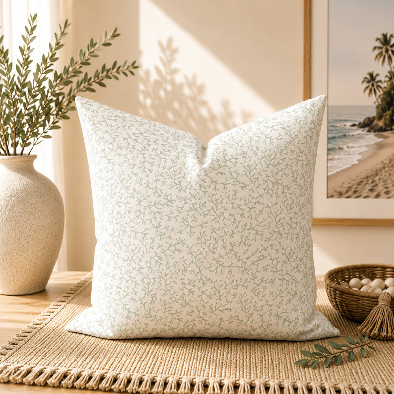 Housse de coussin en coton Seafoam, Carré 15 po