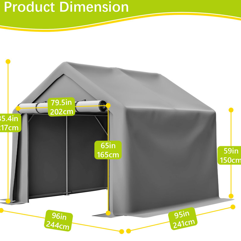 Très grand abri d'extérieur de 8 pi x 8 pi, structure de renfort géométrique imperméable, assemblage simple et rapide, abri pour système de ventilation avec portes enroulables et cadre de qualité industrielle