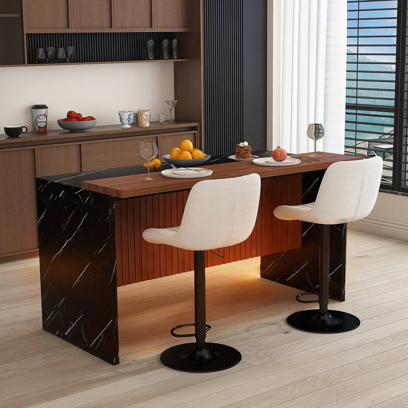 Ensemble de table de salle à manger avec deux tabourets de bar, conception d'éclairage DEL pour la salle à manger, Noir