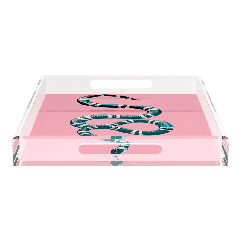 Serpent Acrylic Rectangle Decorative Tray, Pink, 22.5"W x 14.5"D x 2"H