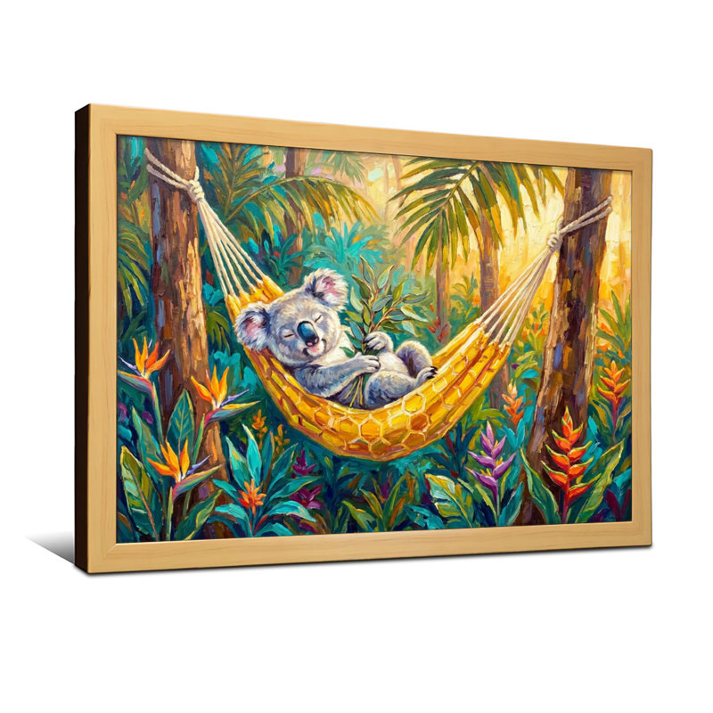 Animaux Koala se détendant dans un hamac, scène de jungle, H 24 po x l 36 po, Toile tendue, Ne s’applique pas